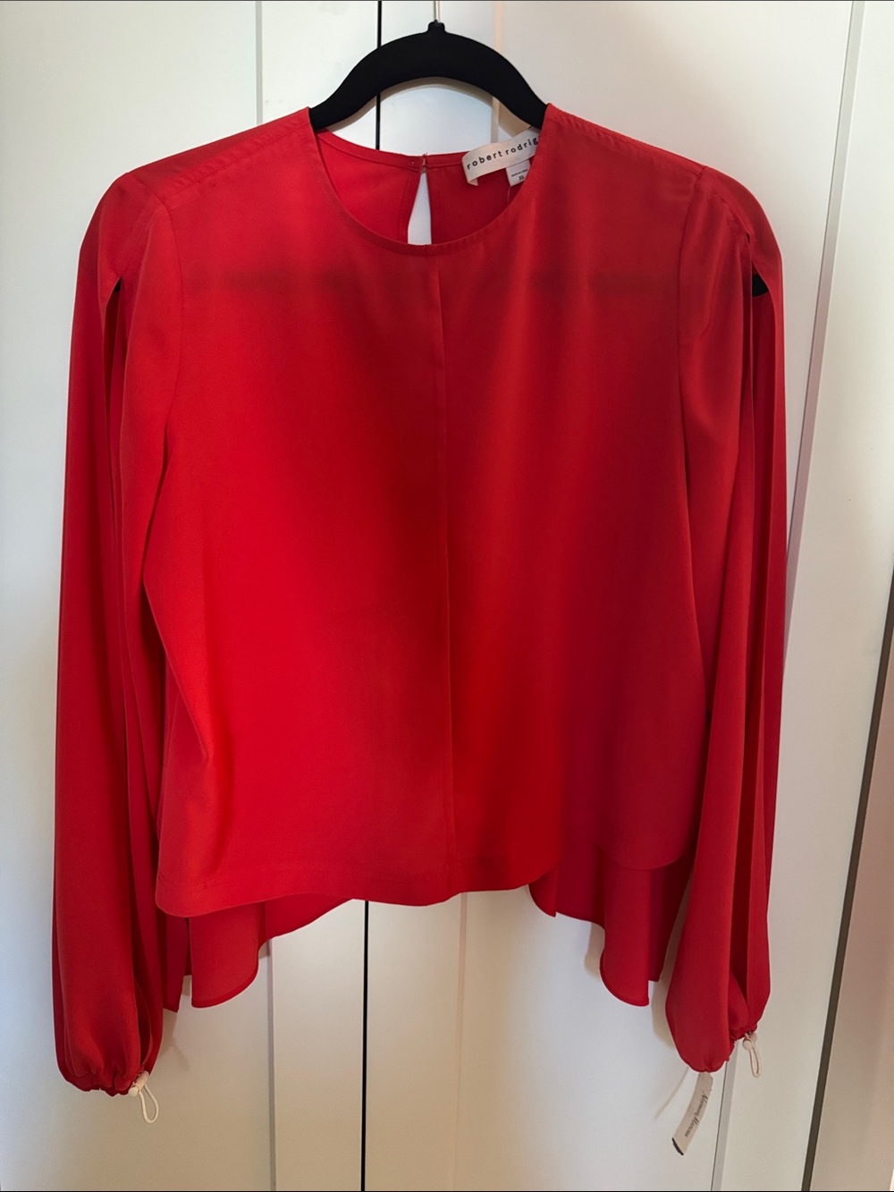 Robert Rodriguez Red Long-Sleeve Draped Blouse